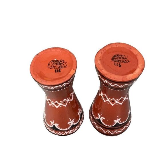 Alcobaca Ceriel Portuguese Pottery Hand Painted Hourglass Tall Cups Set of 2 - Picture 5 of 5